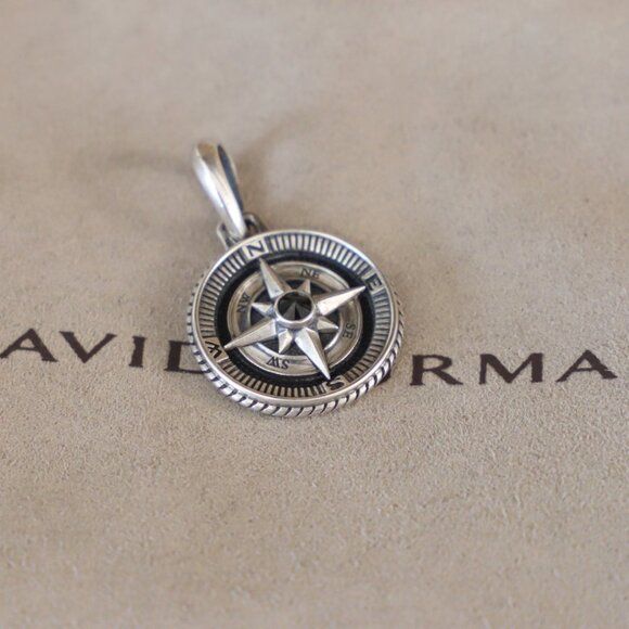 David Yurman Men's Sterling Silver Maritime Compass Amulet with Black Diamond - Picture 3 of 3